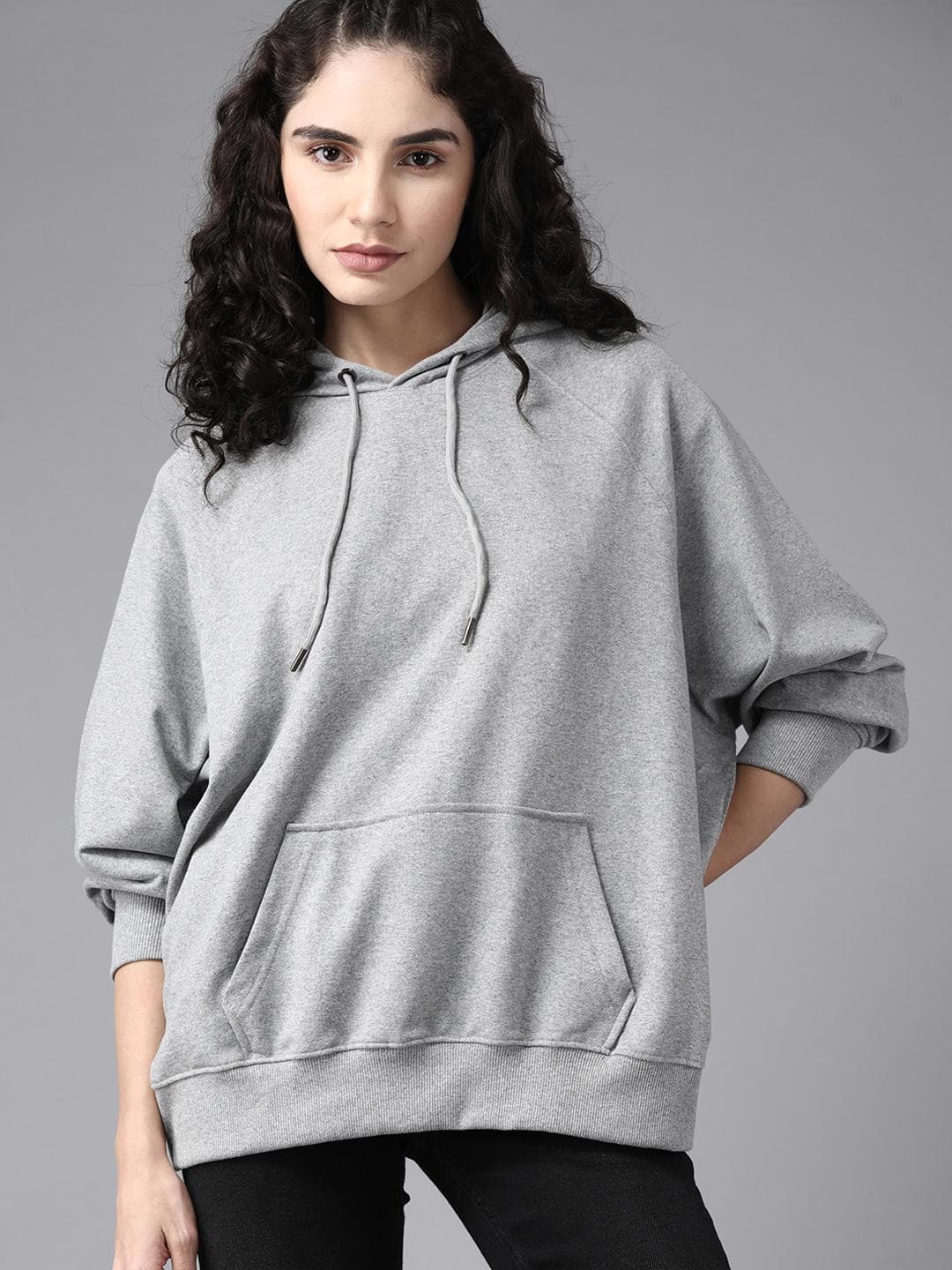 The Roadster Lifestyle Co. Women Grey Melange Hooded Sweatshirt