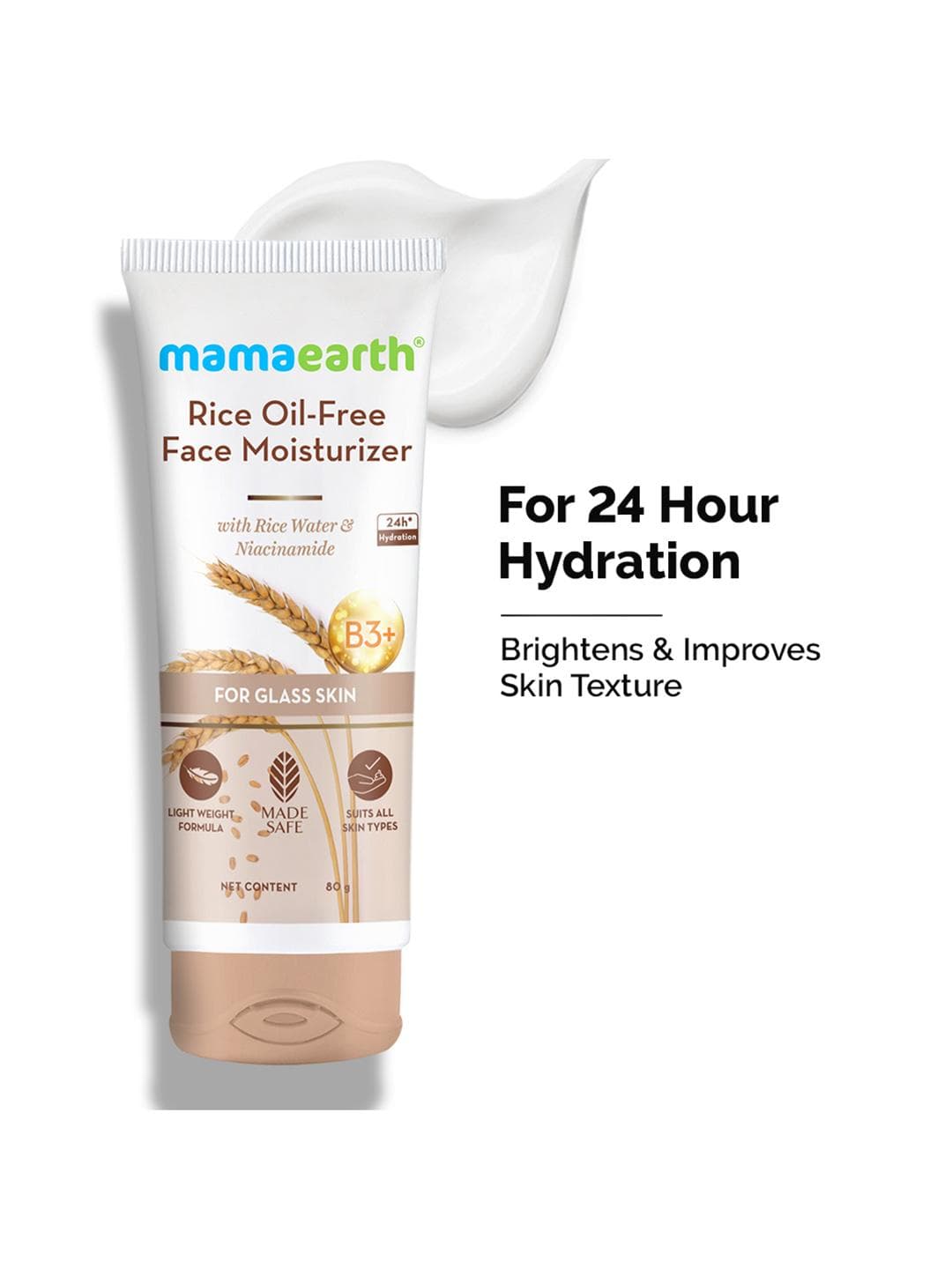 Buy Mamaearth Rice Oil Free Face Moisturizer With Rice Water & Niacinamide For Glass Skin 80g - - Personal Care for Unisex
