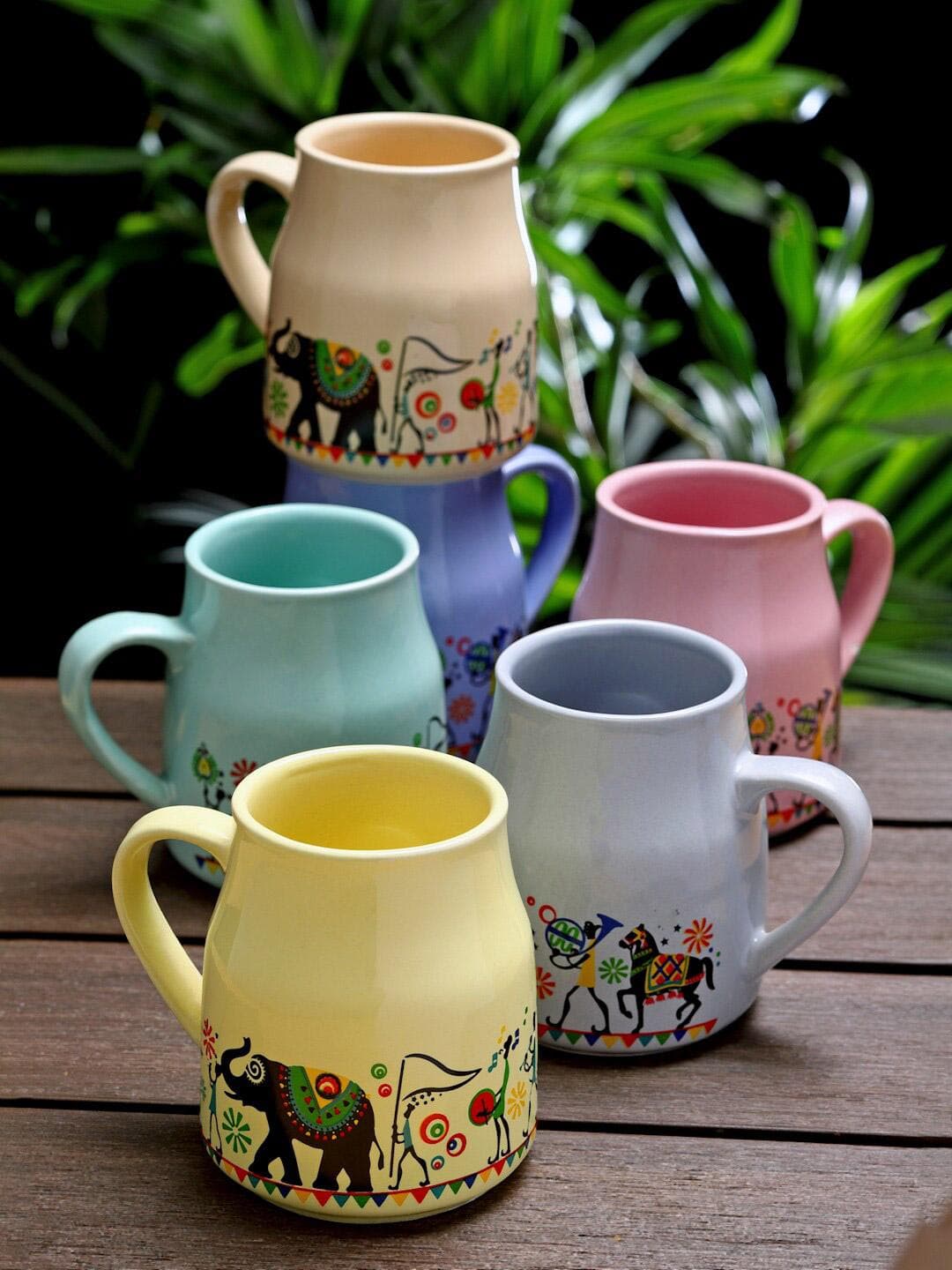 Buy Arrabi Balraj Name Personalised Yellow Ethnic Motifs Ceramic Handmade 6 Piece Cups 220ml - - Home for Unisex