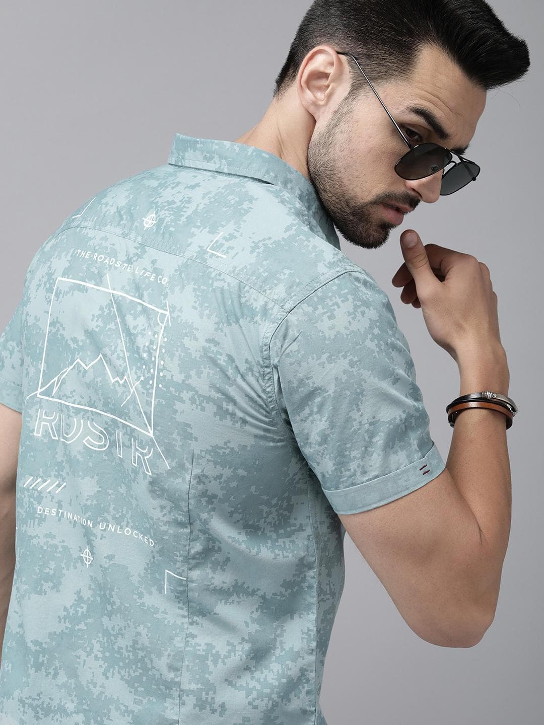 The Roadster Lifestyle Co Men Blue Printed Cotton Casual Shirt