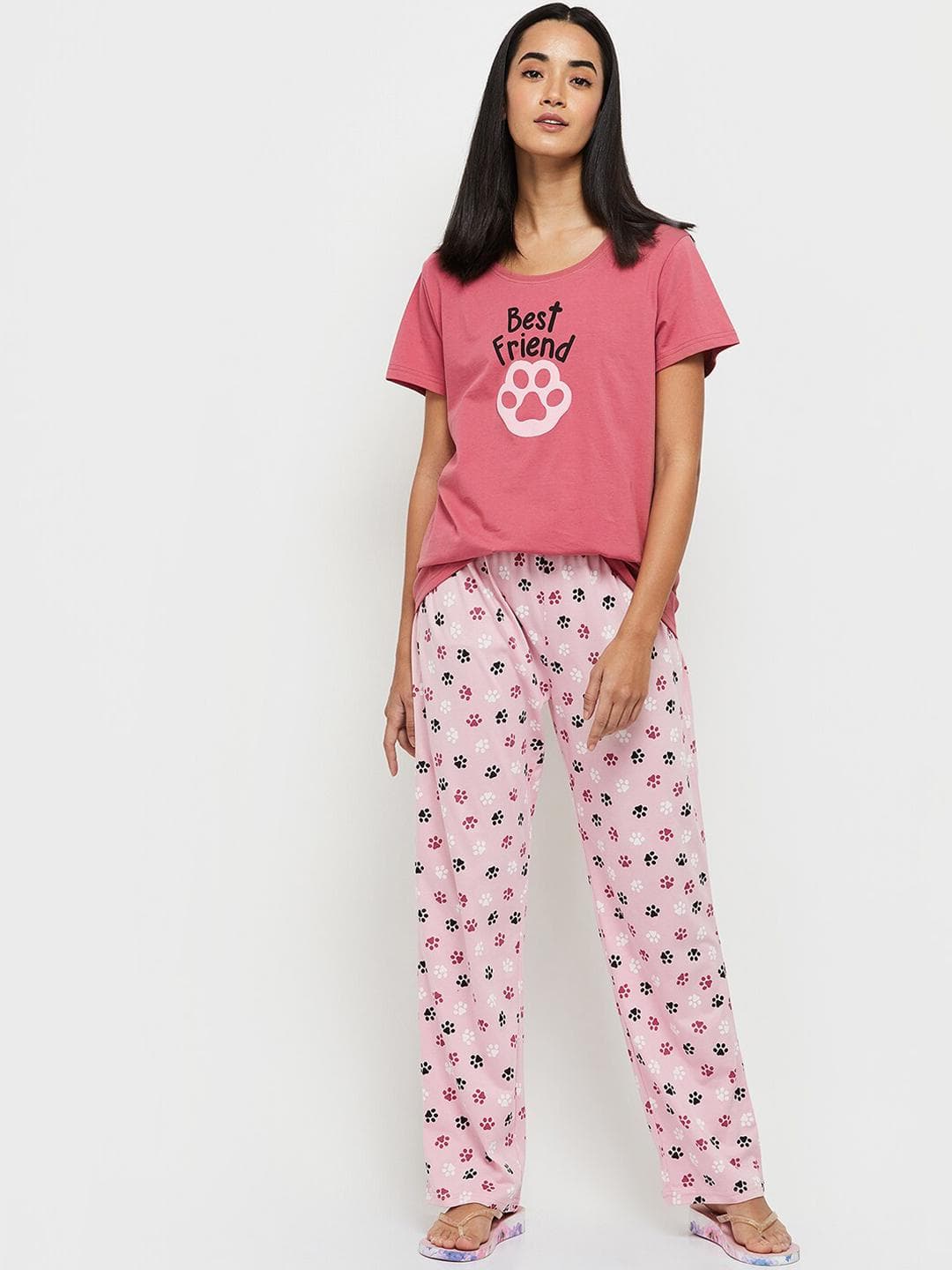 max Women Mauve & Black Printed Night suit