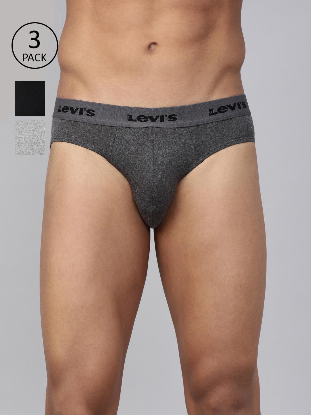 Buy Levis Men Pack Of 3 Solid Cotton Ultrasoft Waistband Brief With Smartskin Technology - - Apparel for Men