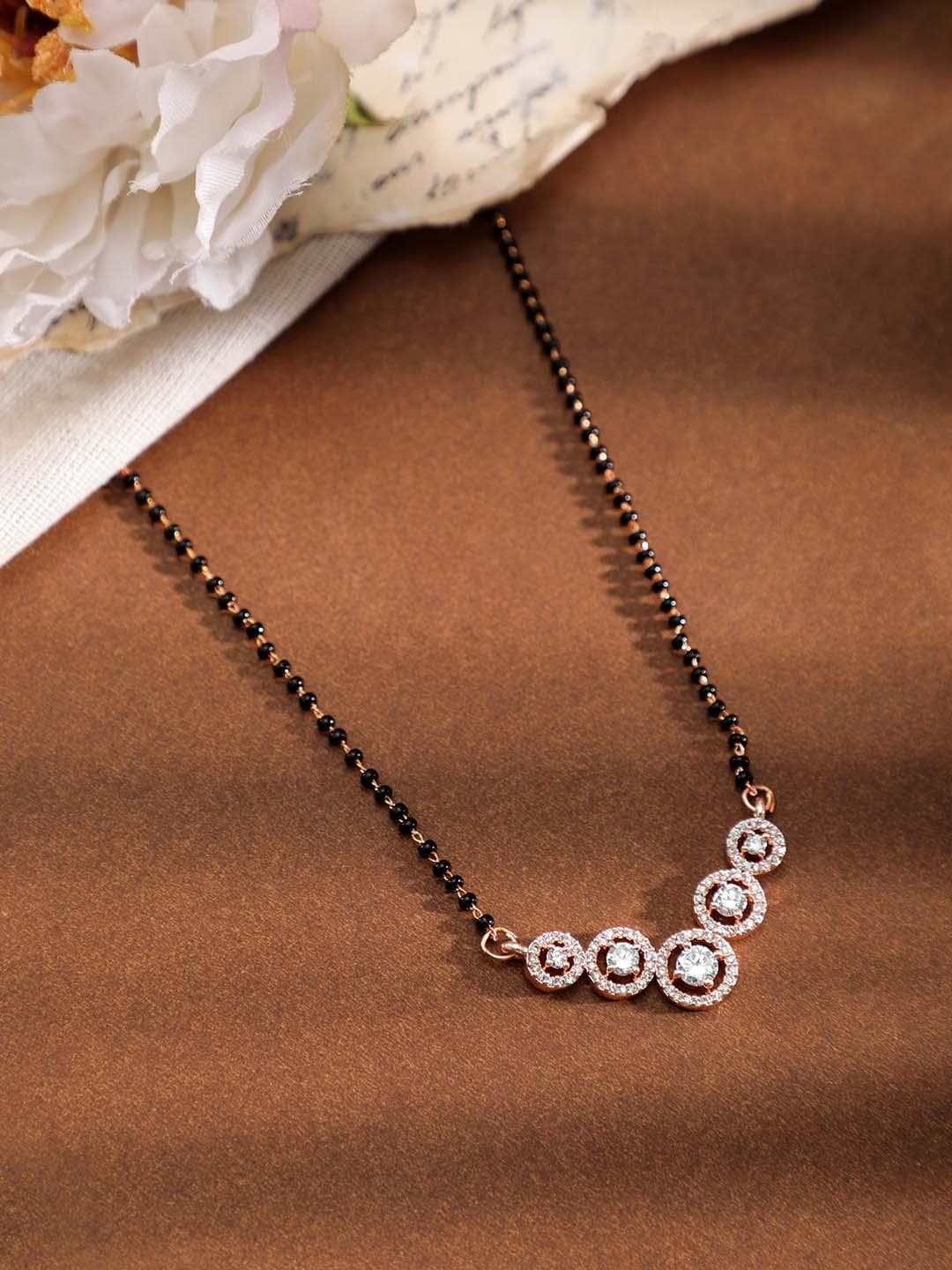 Buy Rubans 18K Rose Gold Plated Cubic Zirconia Studded Black Beaded Mangalsutra - - Accessories for Women