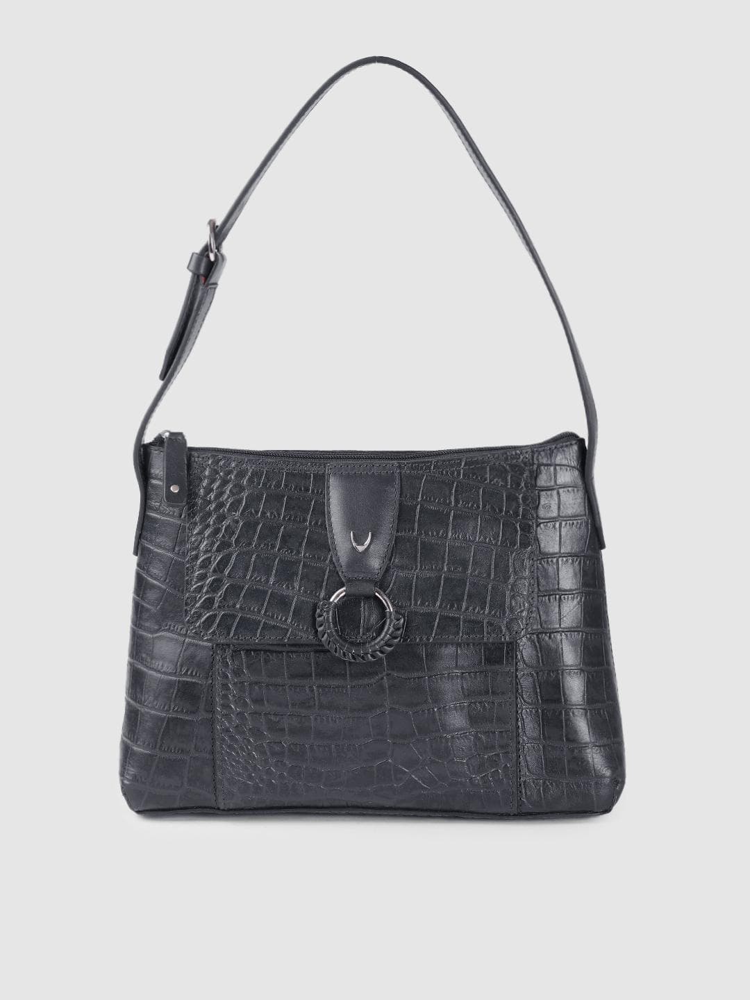 Hidesign Navy Blue Animal Textured Leather Structured Shoulder Bag