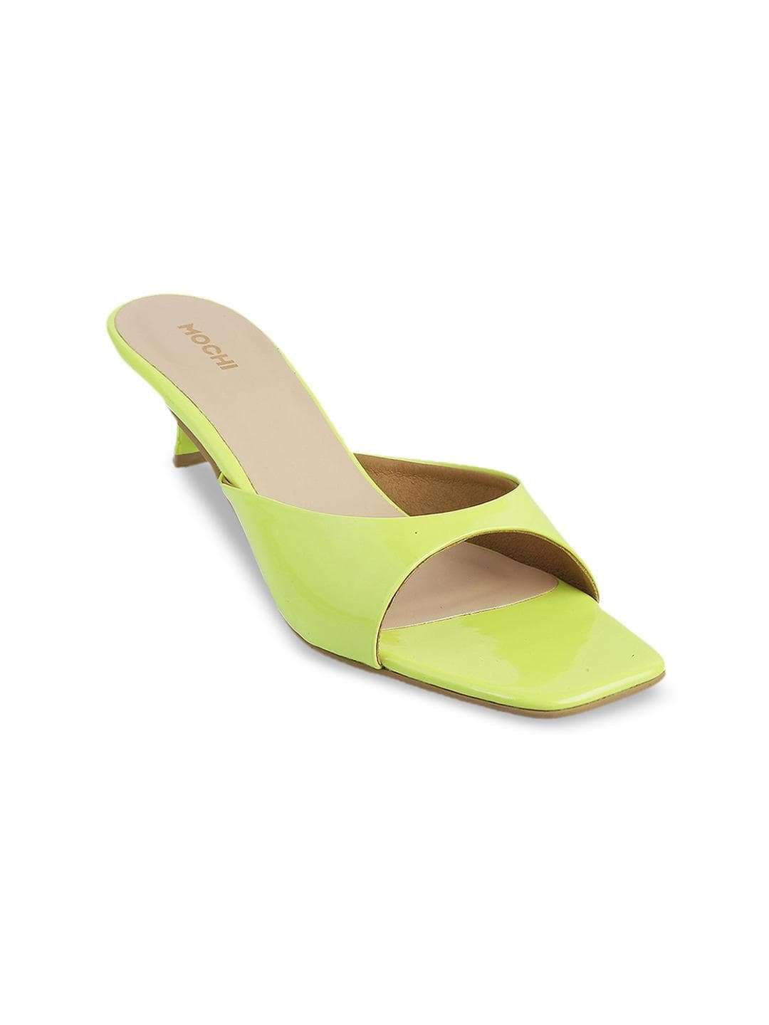 Mochi Womens Green Kitten Heel Slip-On