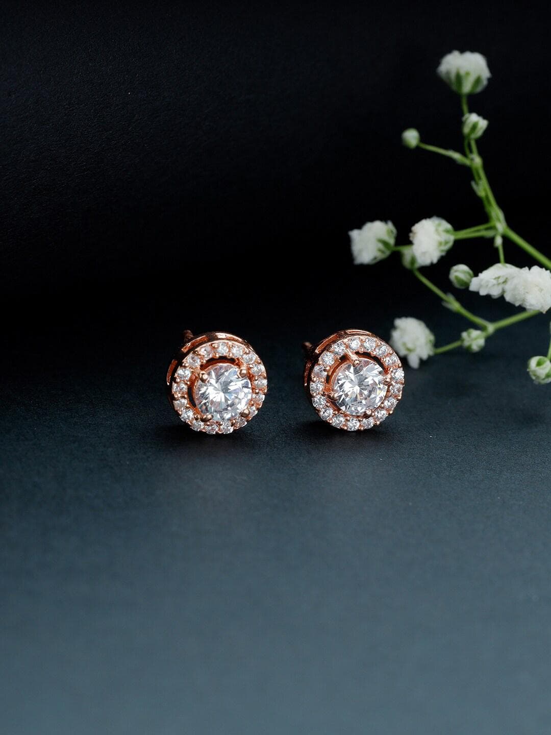 GIVA 925 Sterling Silver Rose Gold Contemporary Studs Earrings