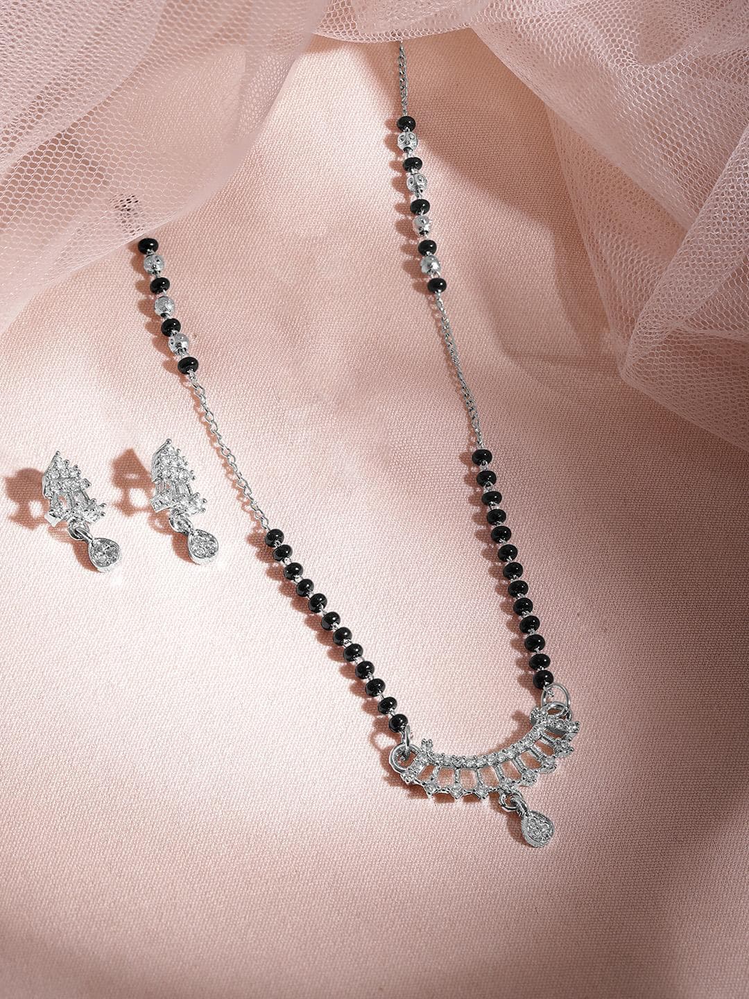 Buy Rubans Silver Plated & Beaded Mangalsutra With Earings - - Accessories for Women