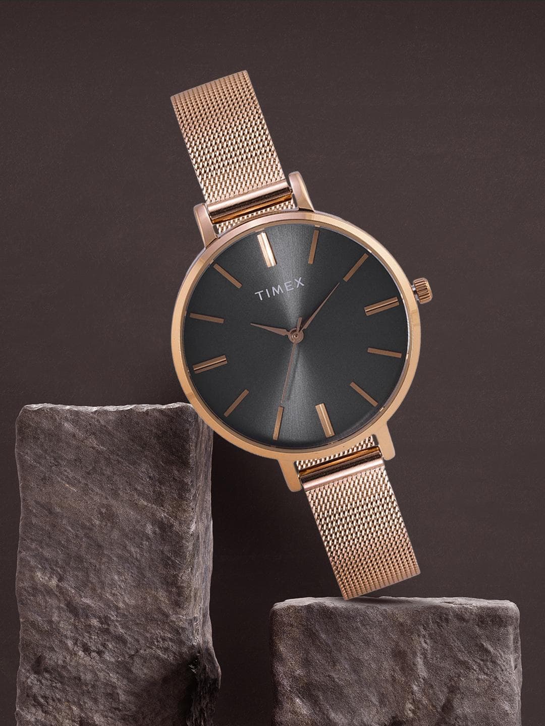 Buy Timex Women Black Dial & Rose Gold Toned Bracelet Style Analogue Watch TWEL155SMU01 - - Accessories for Women