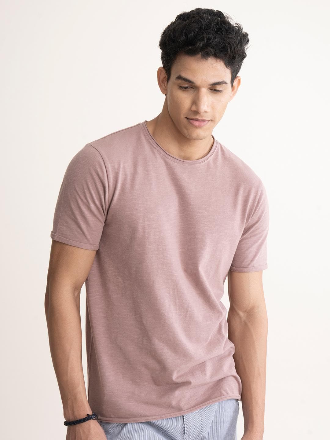 DAMENSCH Purple Round Neck Raw Edge Crew T-shirt