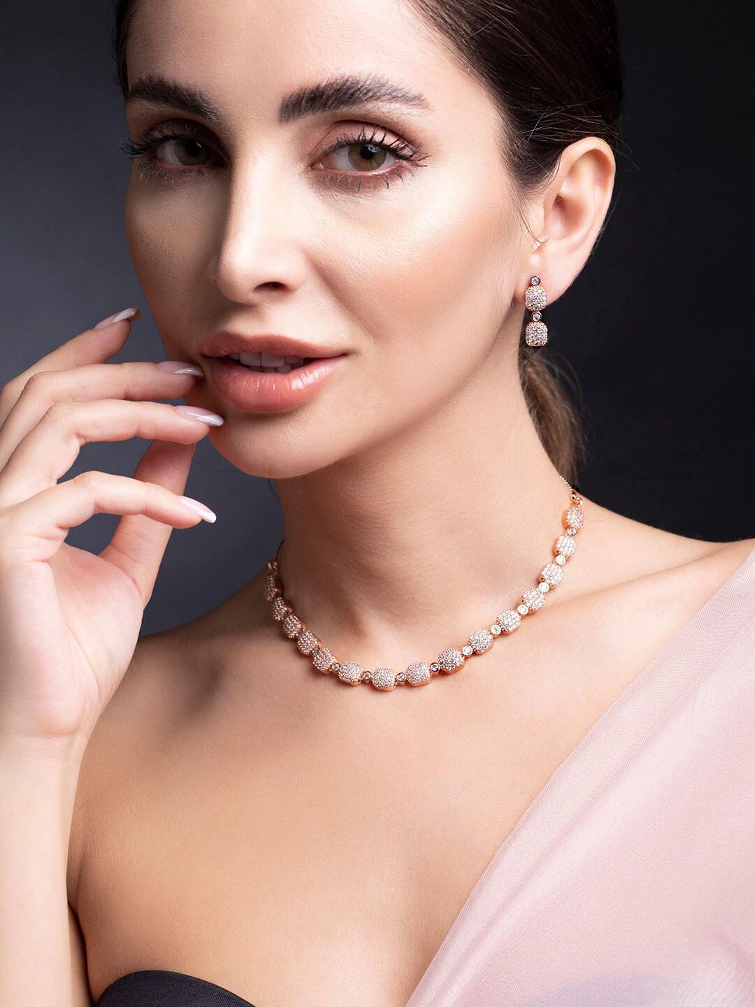 Buy Rubans 22K Rose Gold Plated Pave AAA Cubic Zirconia Beaded Premiun Necklace Set - - Accessories for Women