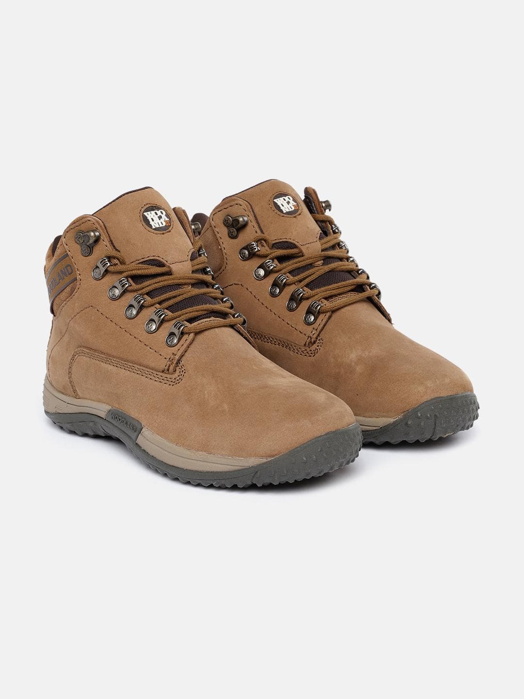 Woodland Men Tan Brown Solid Leather Mid-Top Sneakers