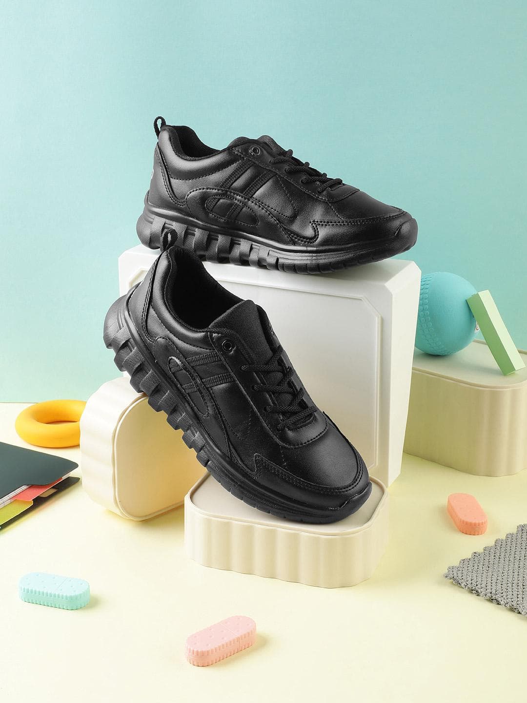 Liberty Force 10 Kids Black Lacing School Shoes
