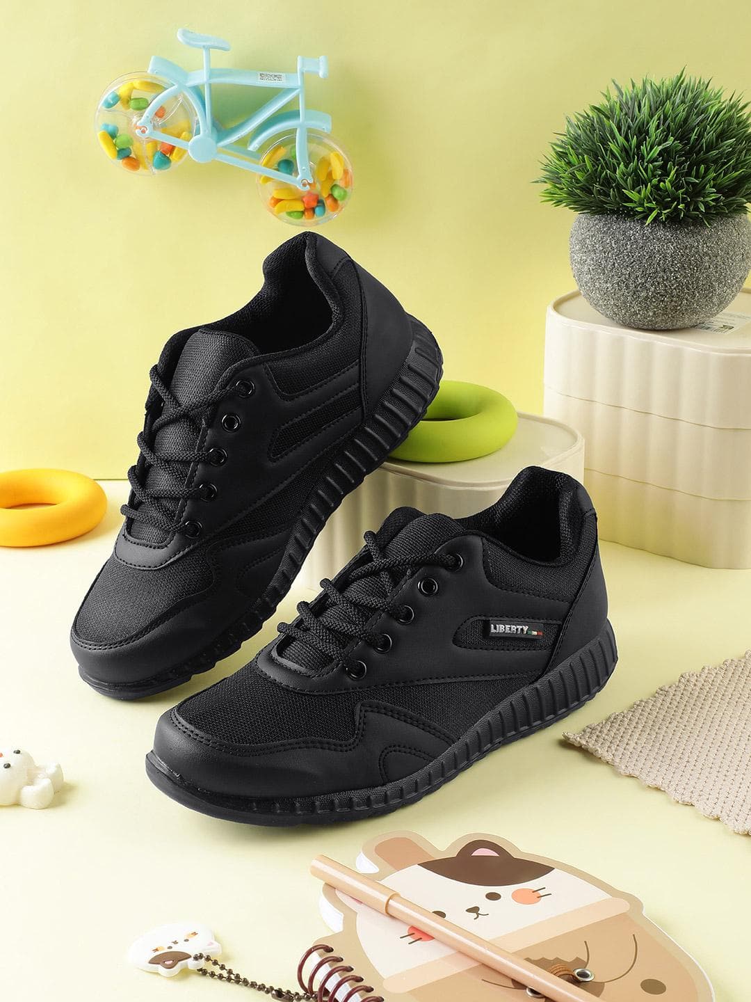 Liberty Force 10 Kids Black Lacing School Shoes