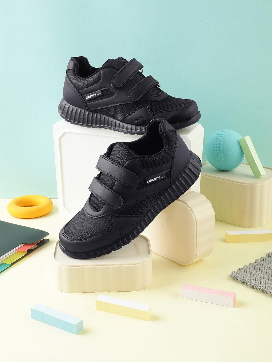 Liberty Force 10 kids Black Velcro School Shoes