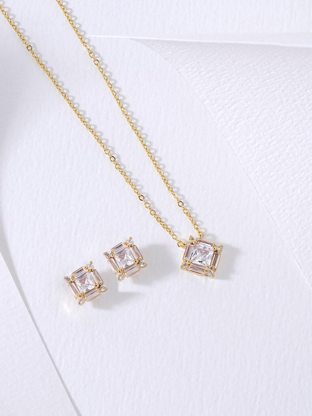 MINUTIAE Gold-Plated White Crystals Studded Jewellery Set