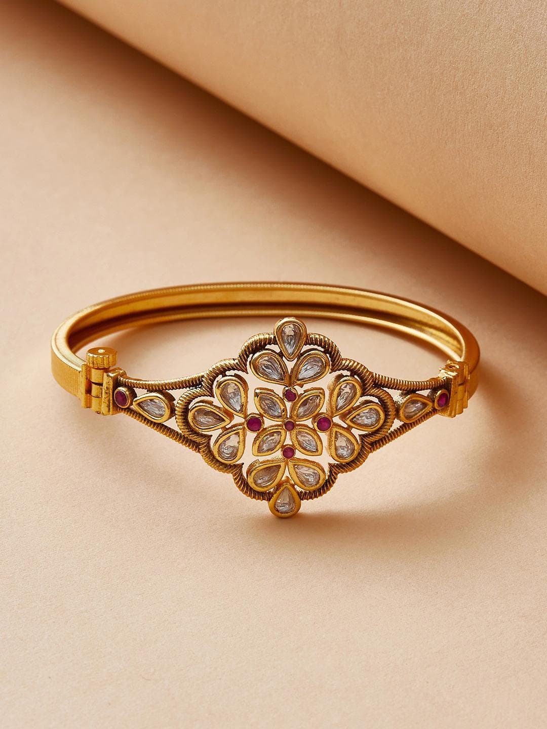 Ethnic Style Kundan Embellished Gold Plated Cuff Bangle