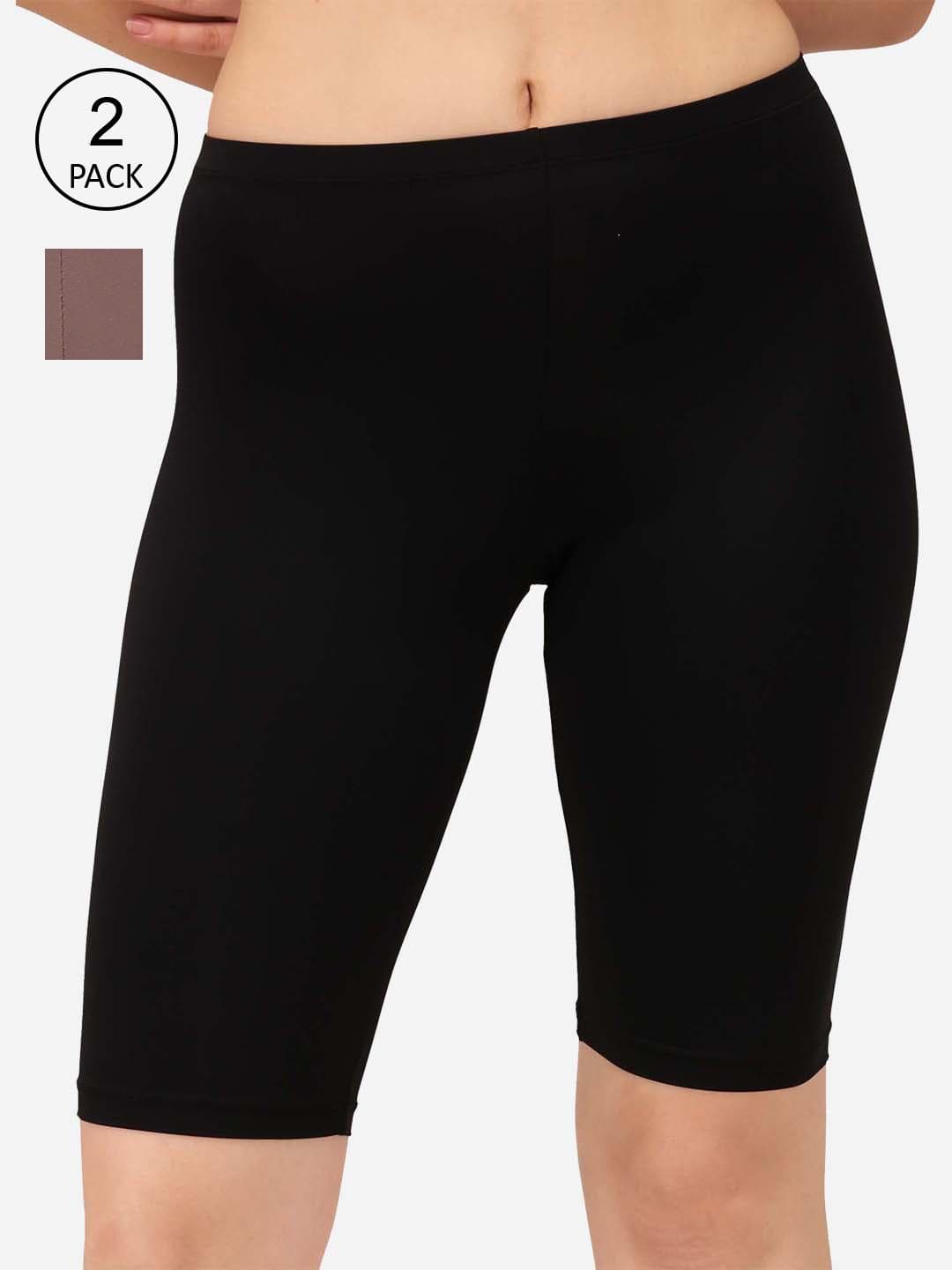 Soie Pack OF 2 Mid Rise Soft Polyamide Spandex Knee Length Cycling shorts