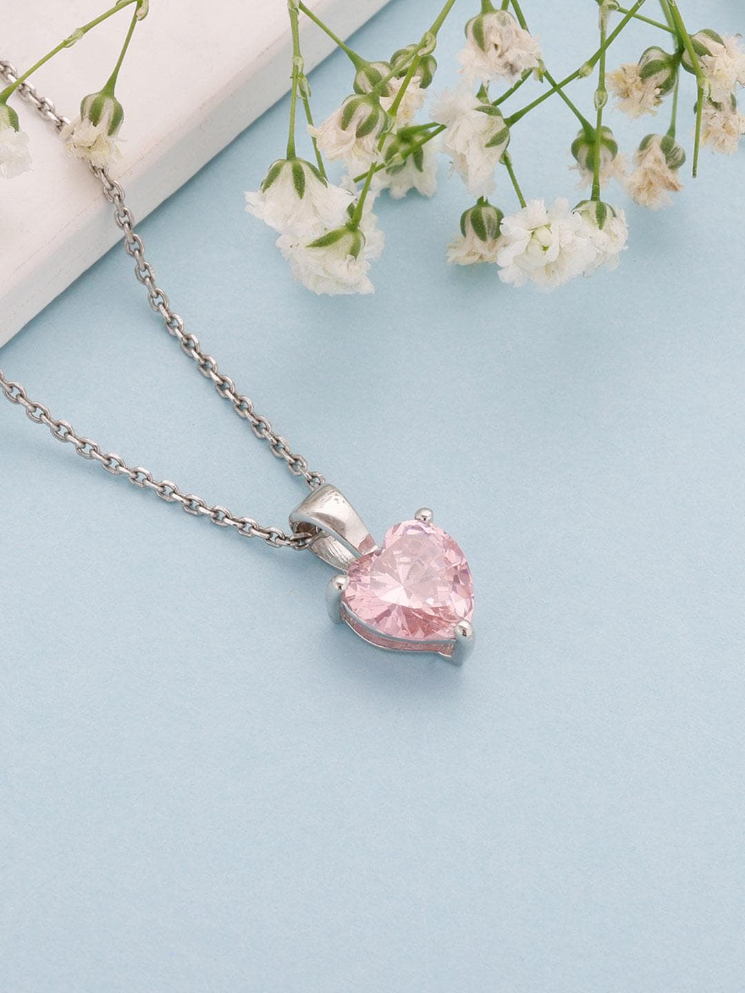 Buy GIVA 925 Sterling Silver Rhodium Plated Pink Stone Studded Heart Pendant With Link Chain - - Accessories for Women