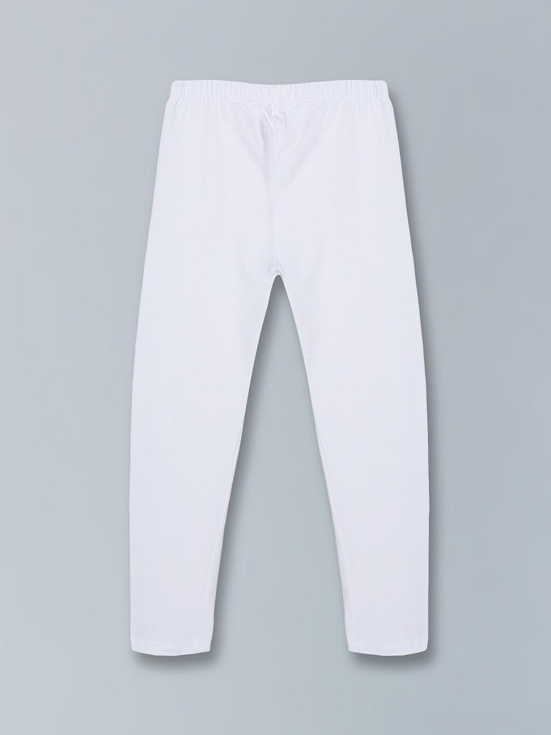 KiddoPanti Girls White Solid Ankle-Length Leggings