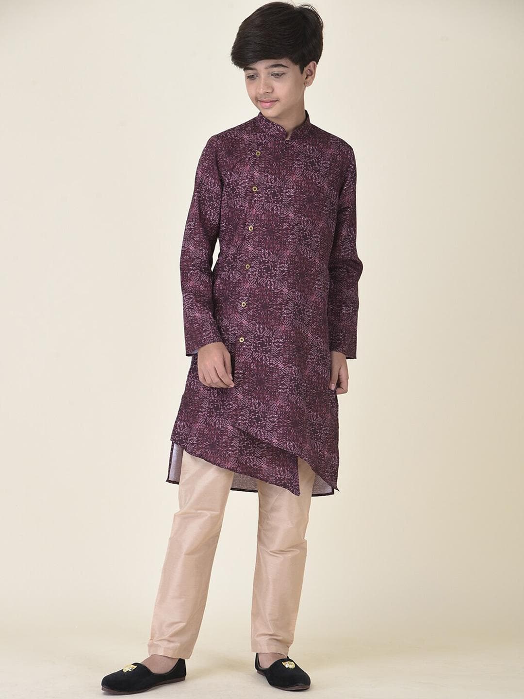 TABARD Boys Purple Abstract Printed Kurta