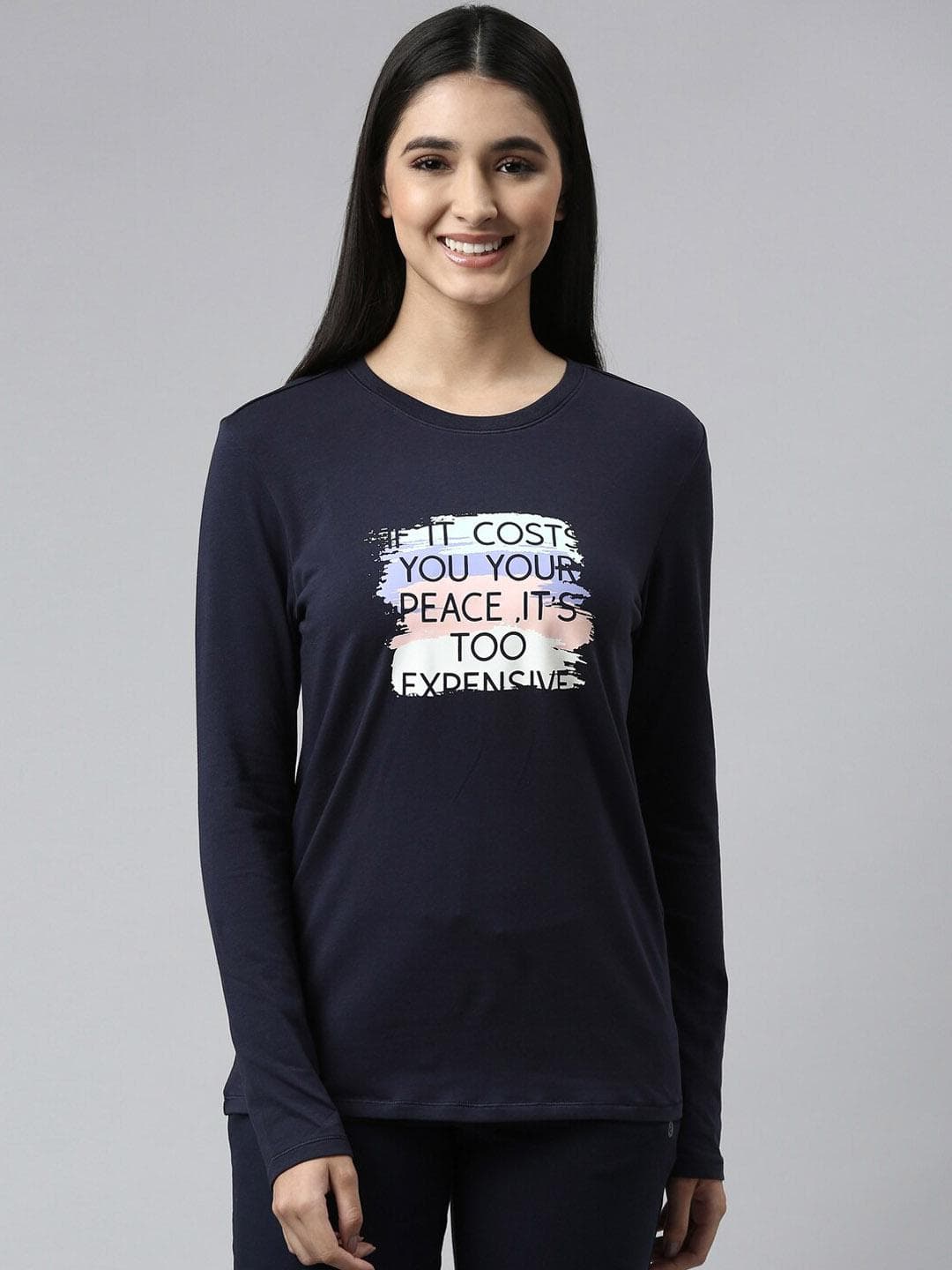Enamor Women Typography Print Crew Neck Stretch Cotton Basic Lounge T-shirt