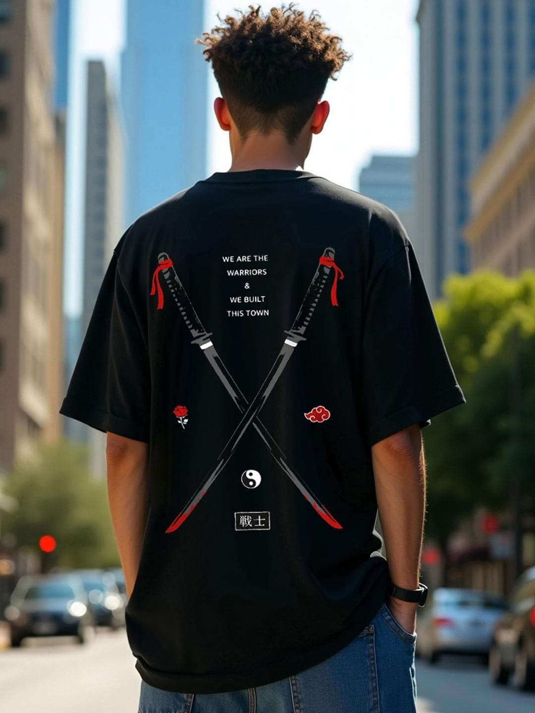 Bewakoof Men Black Typography Back Printed Graphic Pure Cotton Oversized Fit T-shirt
