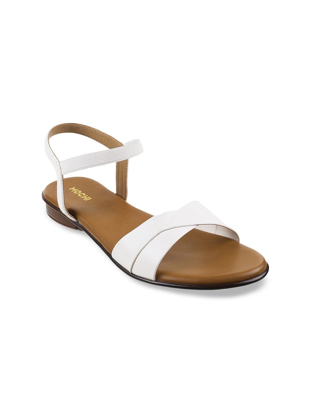Mochi Women White Open Toe Flats