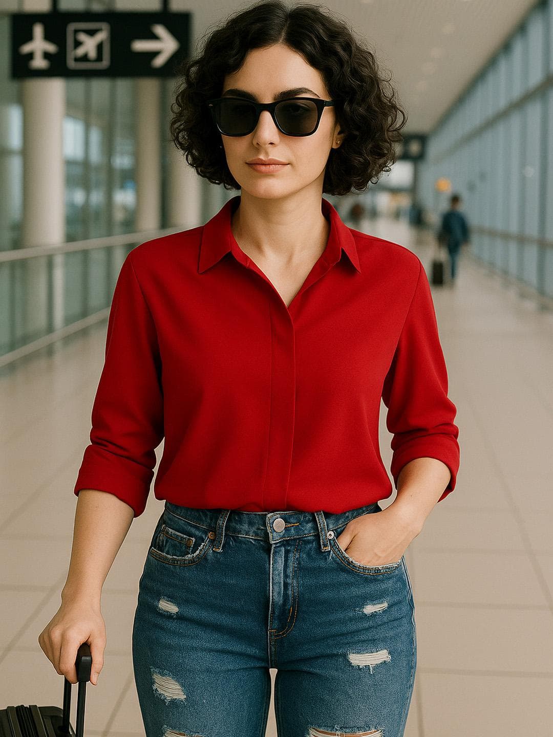 Hancock Women Red Solid Regular Fit Formal Shirt