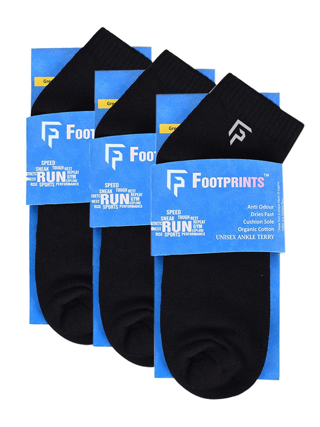 FOOTPRINT 3 Pairs Unisex Anti Odour Organic Cotton Ankle-Length Terry Sports Bamboo Socks