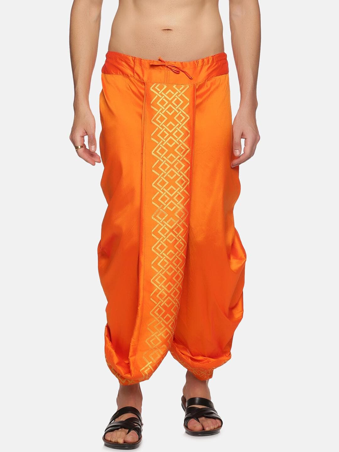Sethukrishna Men Orange Printed Dhoti Pant