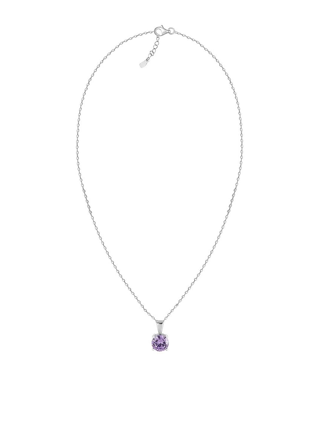 GIVA 925 Sterling Silver-Toned & Blue Rhodium-Plated Stone-Studded Pendant With Link Chain