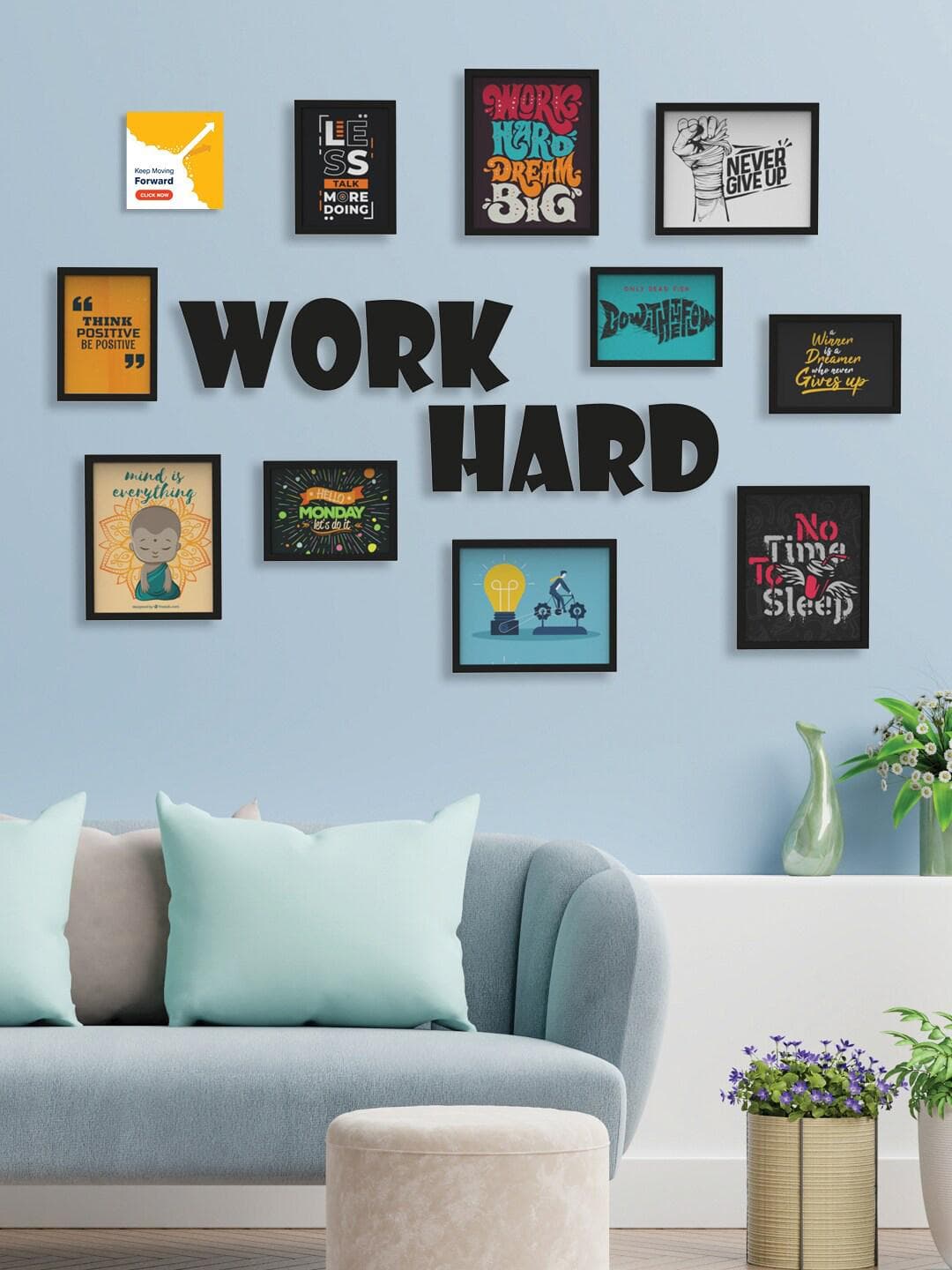 Buy RANDOM Black Set Of 10 3D Collage Photo Frames With WORK HARD Plaque - - Home for Unisex