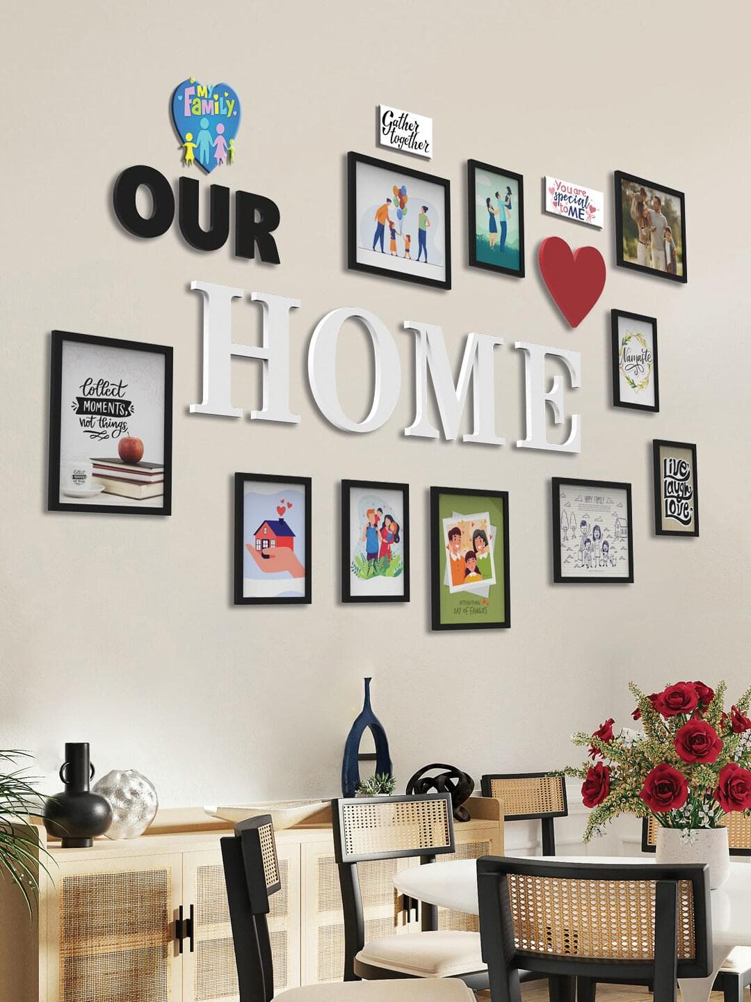 Buy RANDOM Set Of 10 Black 3D Collage Photo Frames With Our Home & Heart Plaque - - Home for Unisex