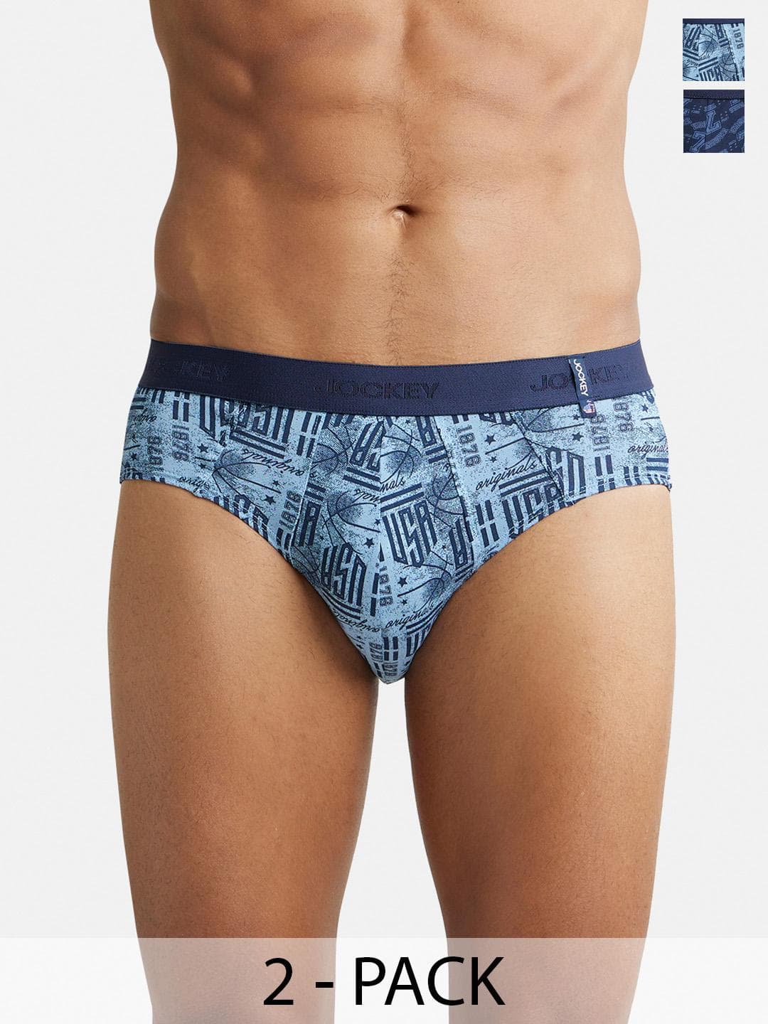 Buy Pack Of 2 Super Combed Cotton Printed Brief With Ultrasoft Waistband US52 - - Apparel for Men