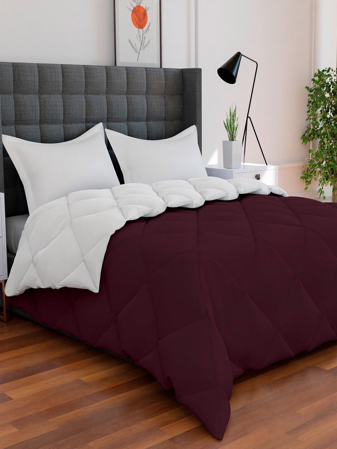 Buy AVI White & Burgundy Solid Reversible Style Mild Winter 233 GSM Double Bed Comforter - - Home for Unisex