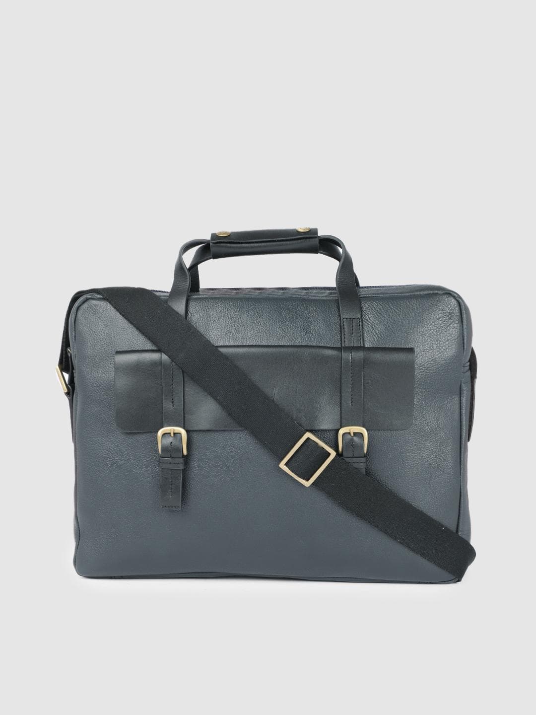 Hidesign Men Blue Solid Leather Laptop Bag