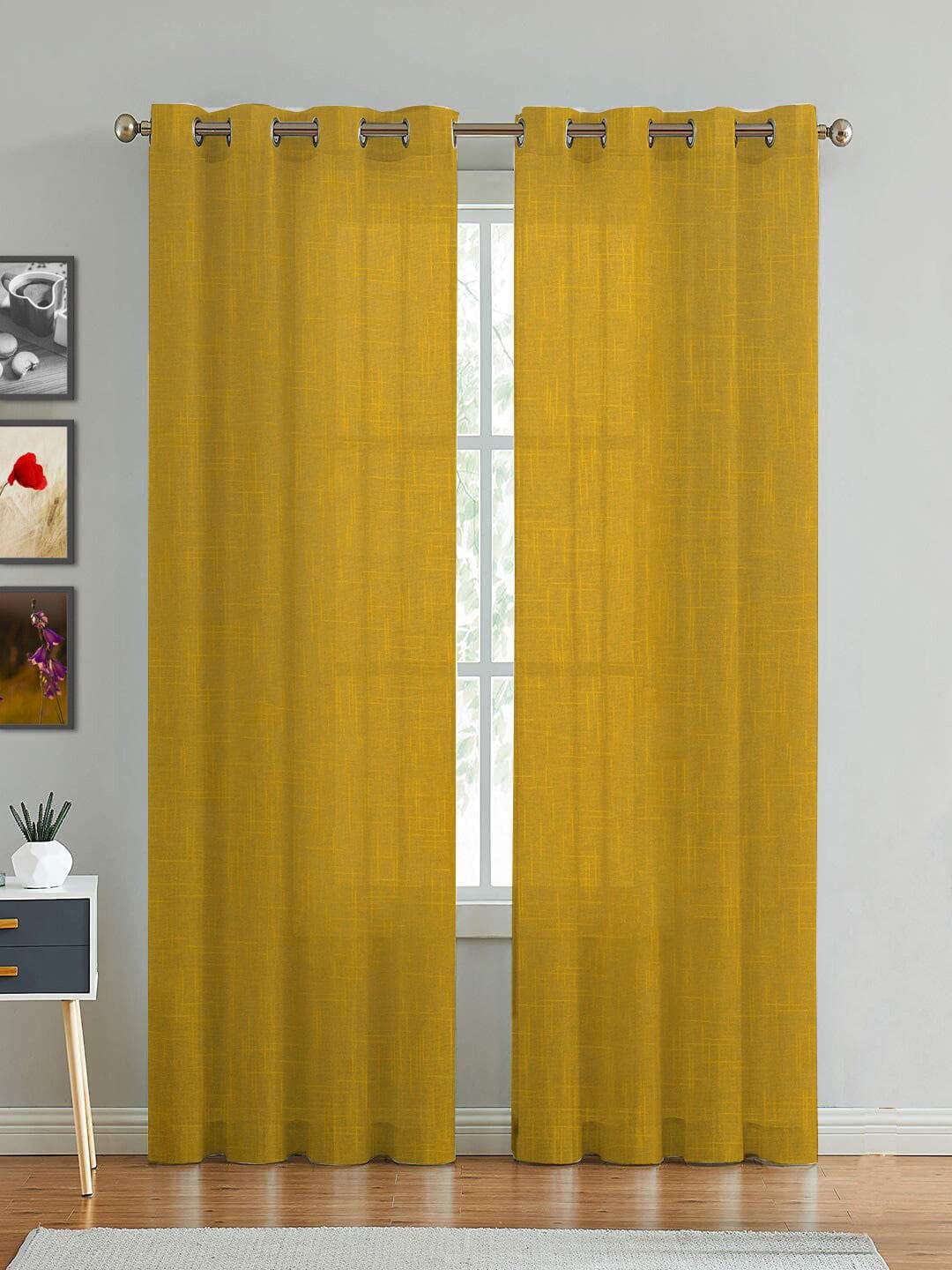 Buy HOMEMONDE Set Of 2 Yellow Solid Cotton Sheer Door Curtains - - Home for Unisex