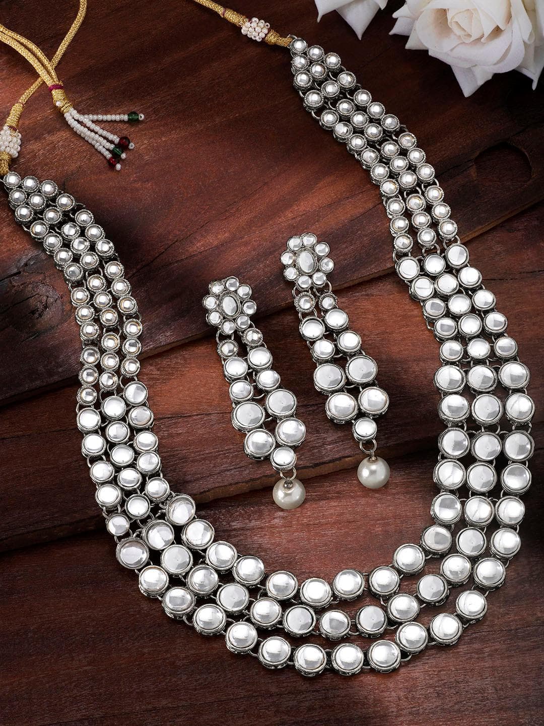 Peora Silver-Plated Jadau Kundan Studded & Beaded Jewellery Set