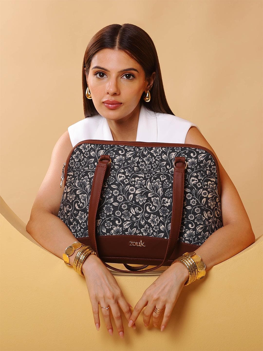 ZOUK Floral Printed Structured Shoulder Bag