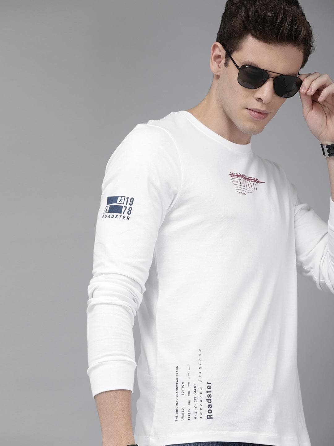 Roadster Men White Solid Round Neck Pure Cotton T-shirt