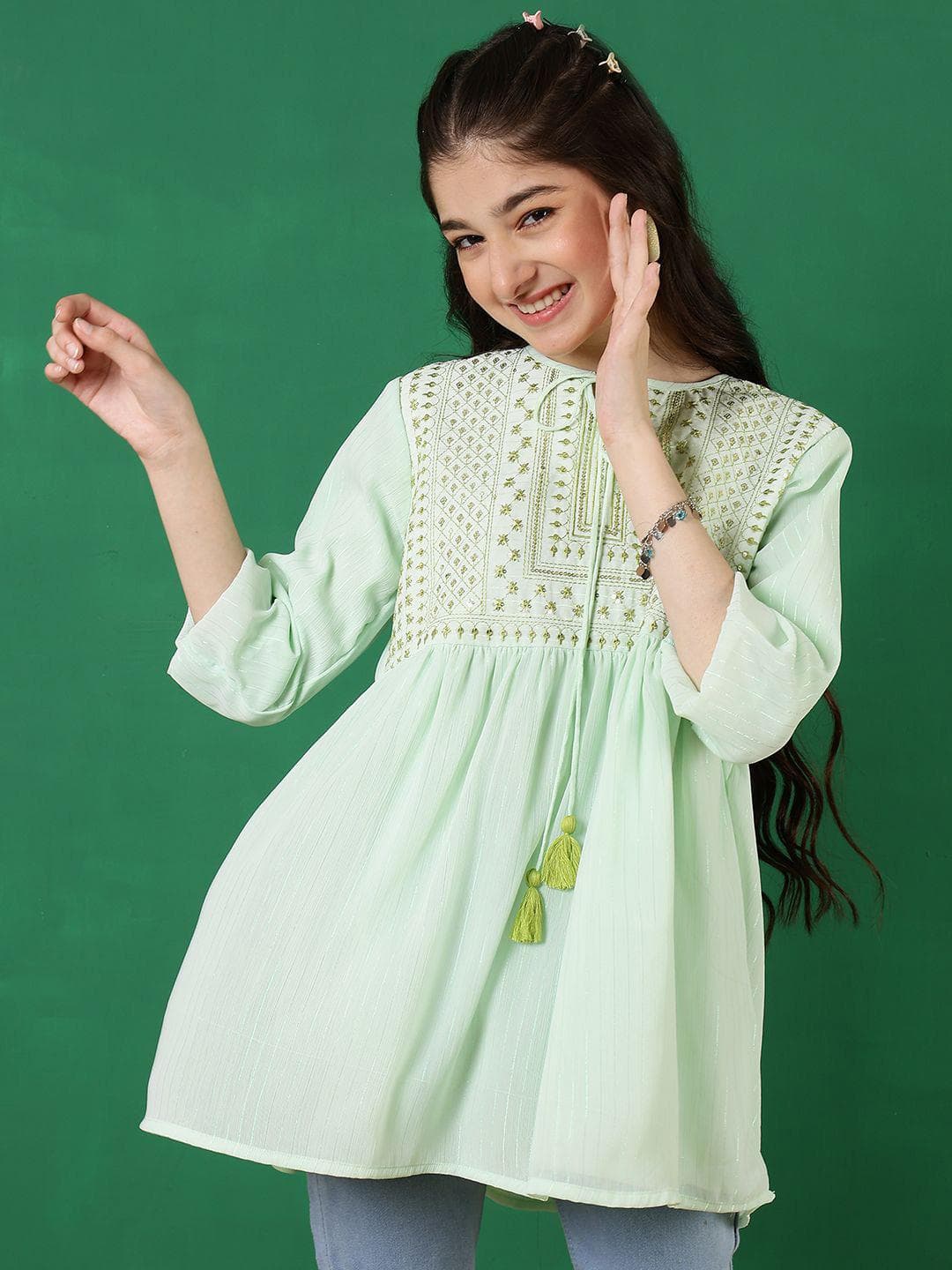 BAESD Embroidered Keyhole Neck Georgette Top