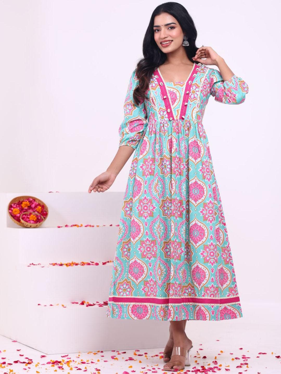 KALINI Floral Printed Regular Cotton Anarkali Kurta