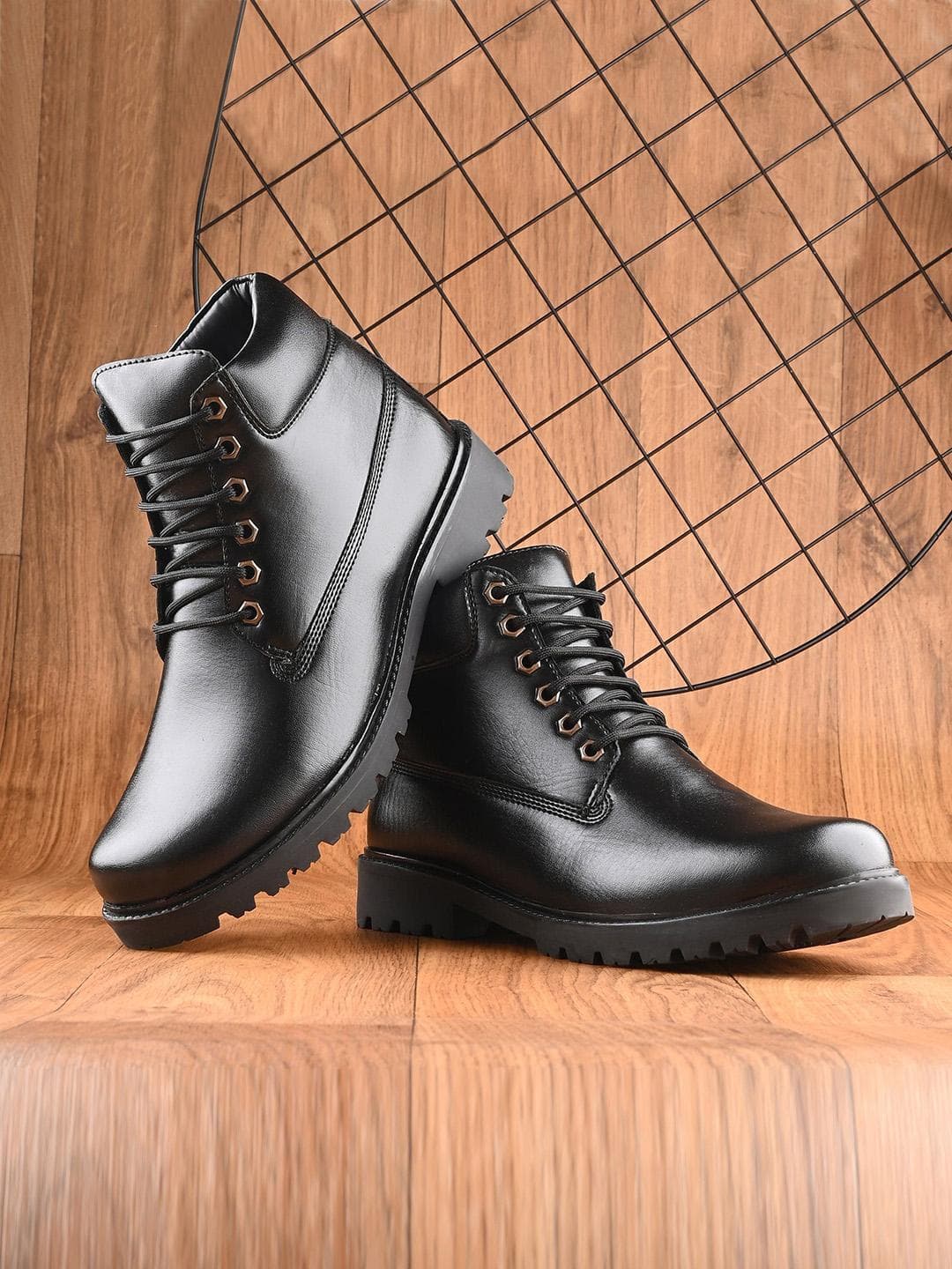 Buy Layasa Men Leather Round Toe Mid Top Casual Boots - - Footwear for Men
