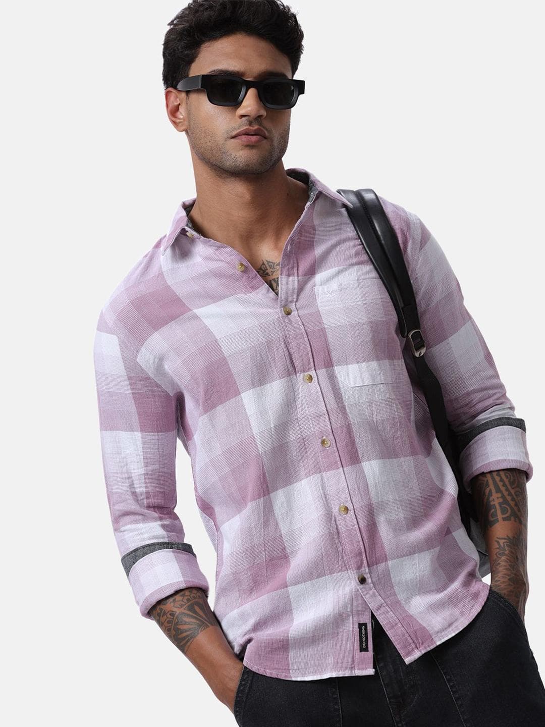 WROGN Men Custom Spread Collar Checked Cotton Slim Fit Casual Shirt