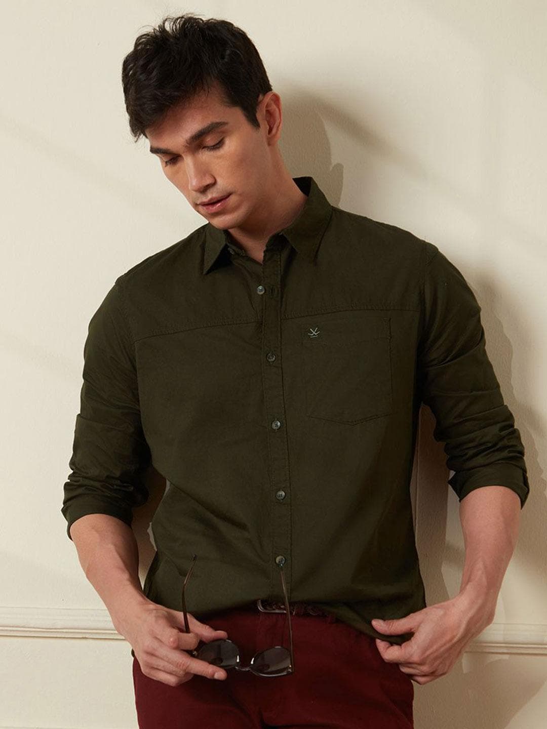 WROGN Men Comfort Spread Collar Solid Cotton Casual Shirt