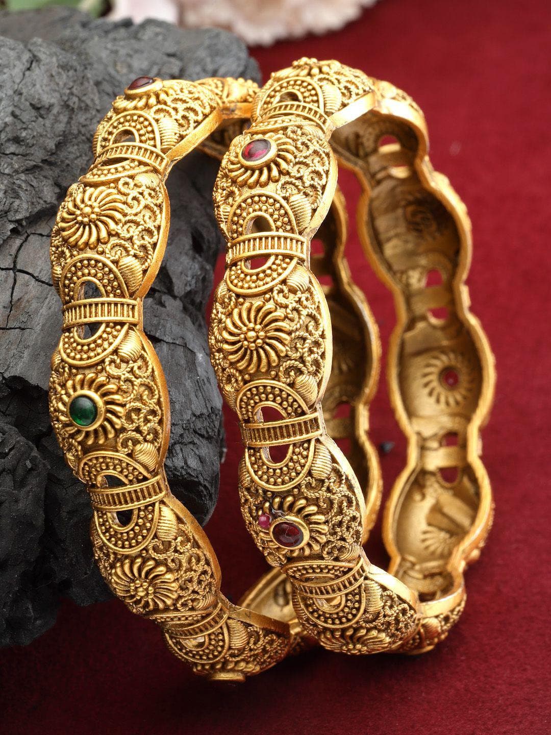 Buy PANASH Set Of 2 24 CT Gold Plated Handcrafted Antique Bangles - - Accessories for Women