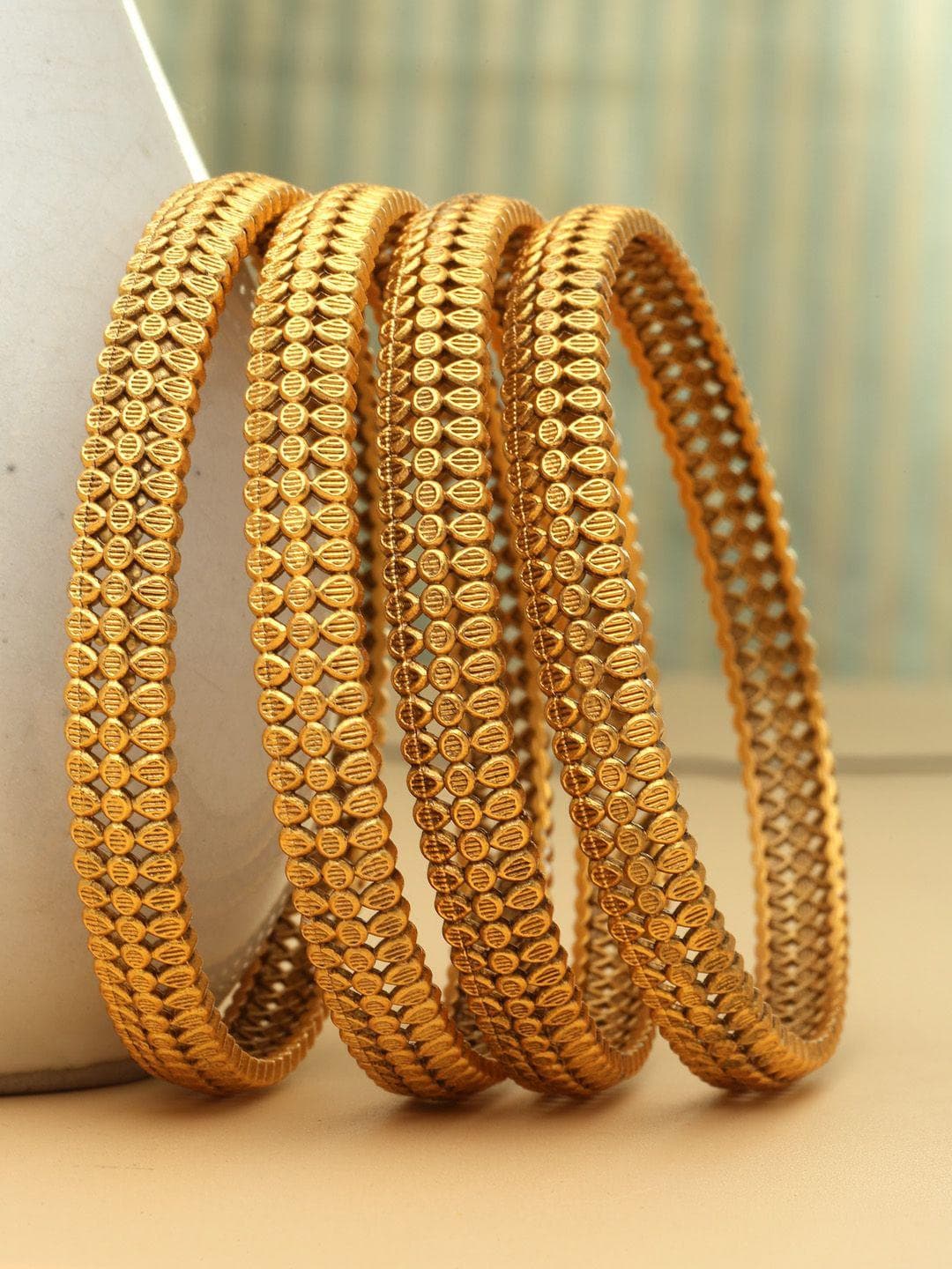 PANASH Set Of 4 24 CT Gold-Plated Antique Bangles