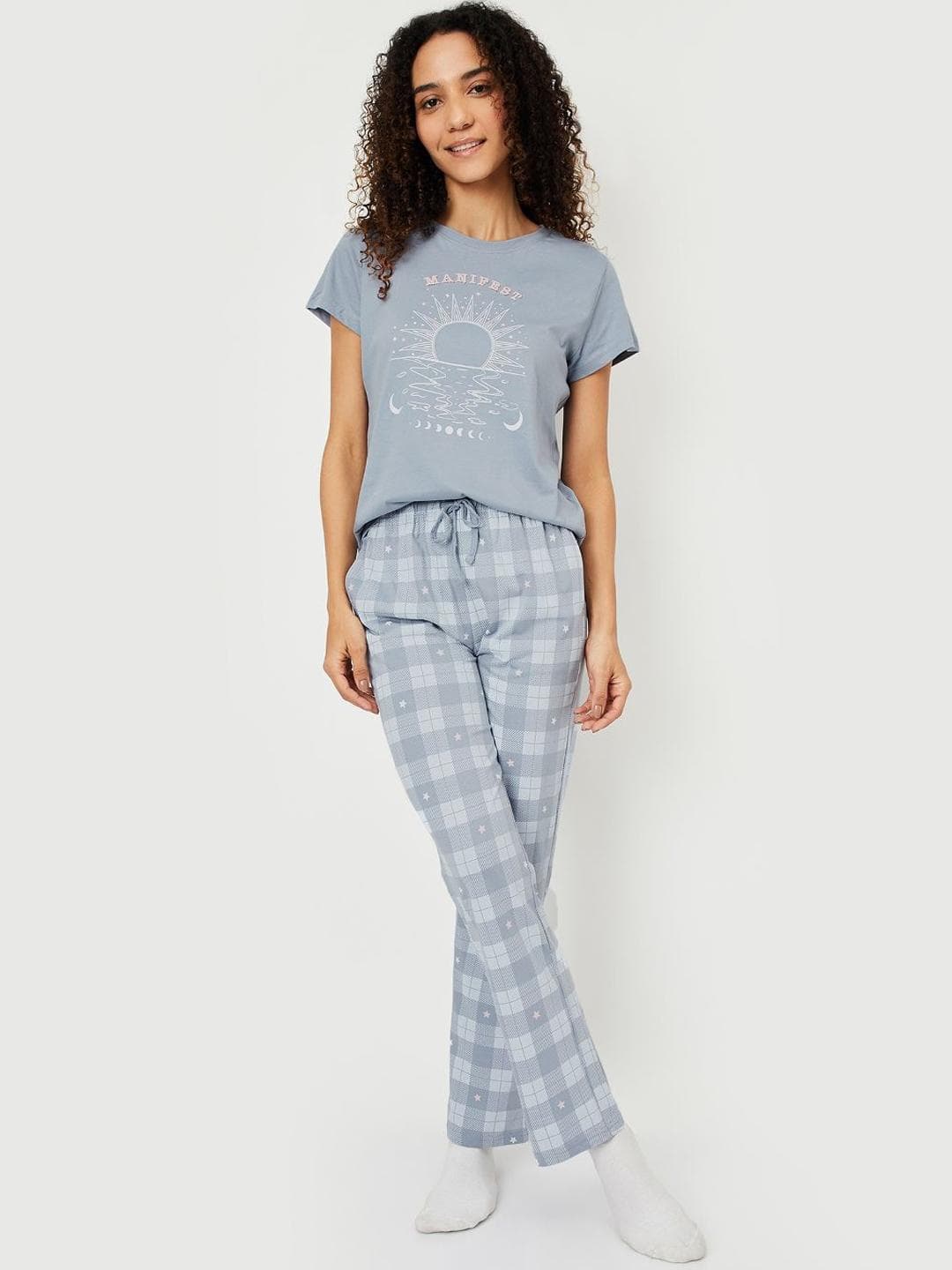 max Women Pure Cotton Checked Printed Night suit