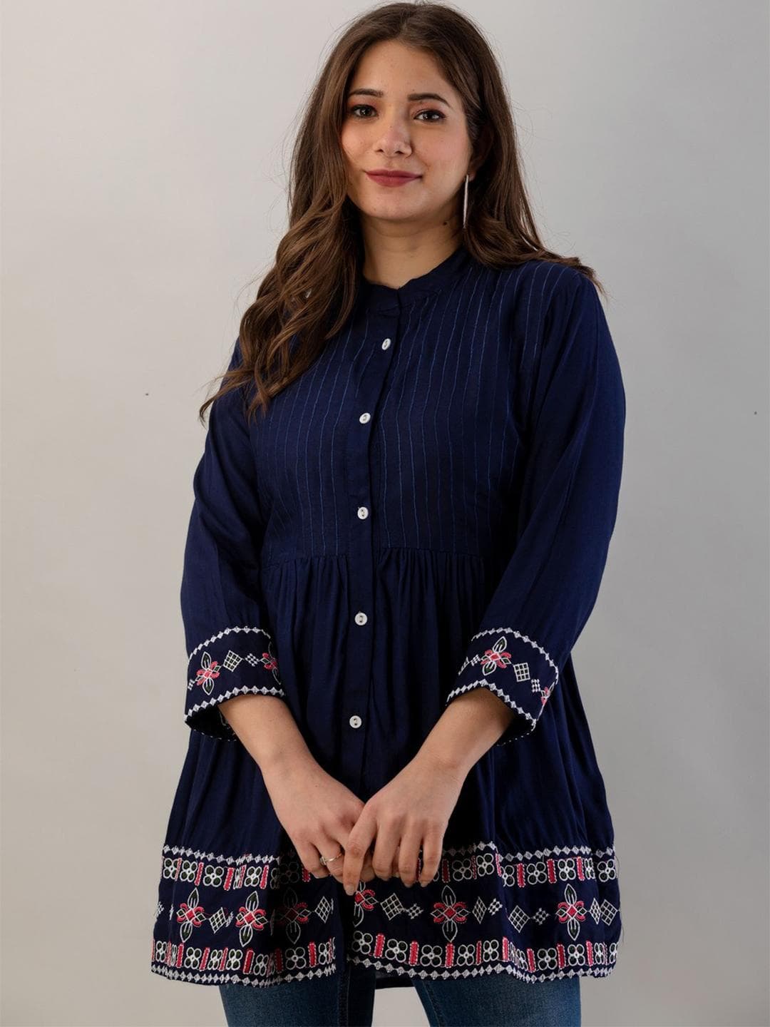 JAIPURFAME Mandarin Collar Top