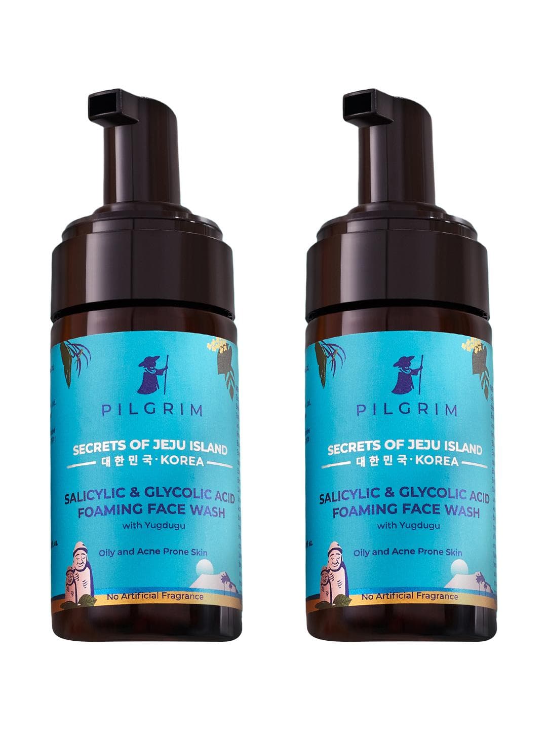 Pilgrim Set of 2 Salicylic BHA & Glycolic Acid AHA Foaming Face Wash for Acne Prone Skin